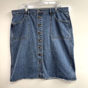 Old Navy‎ Y2K Midi Denim Blue Jean Skirt Womens Size 18 Mid Rise Button Front